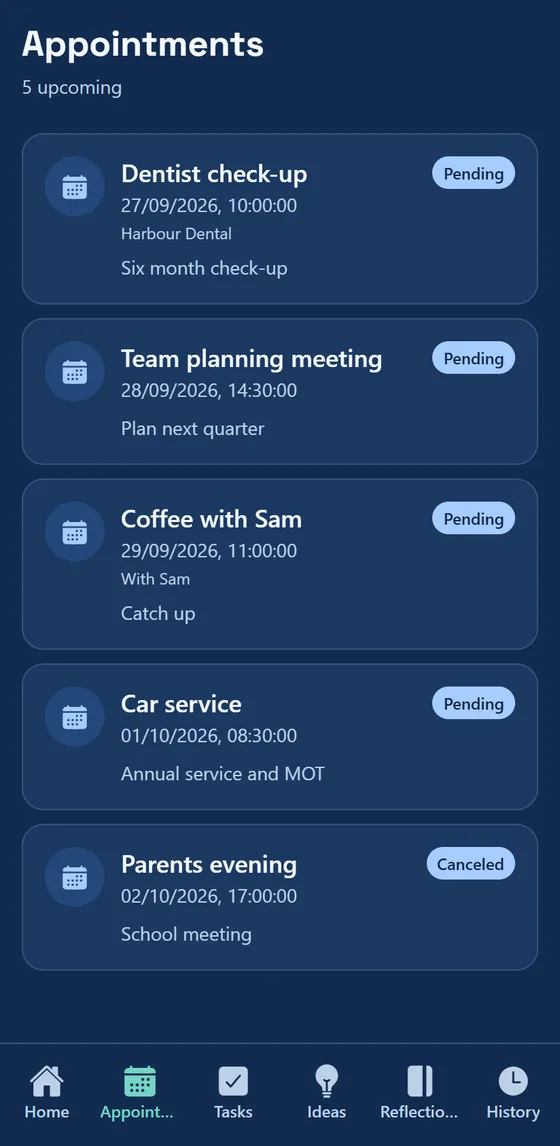 MioMio Appointments list